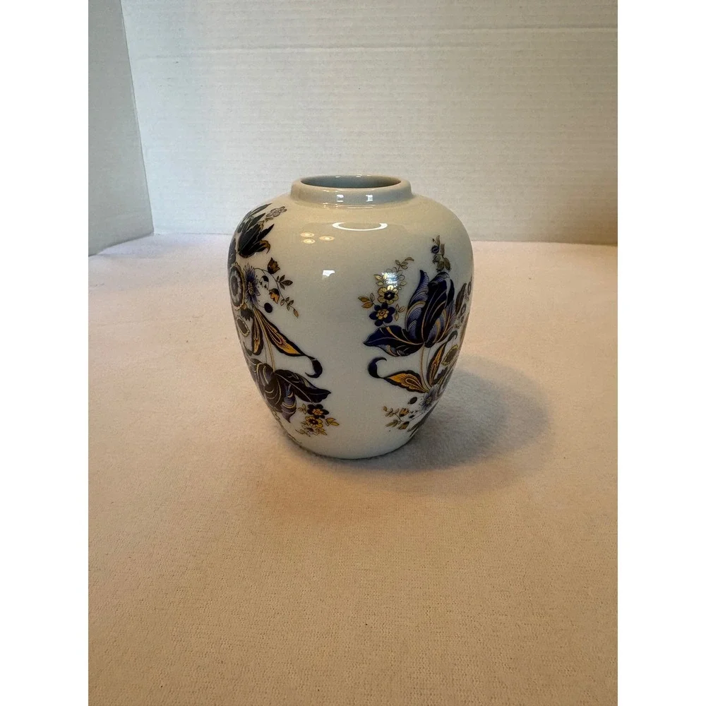 Zsolnay Hungary Porcelain Vase Cobalt Blue Gold Floral La‎ Belle Marre 1983 4.5